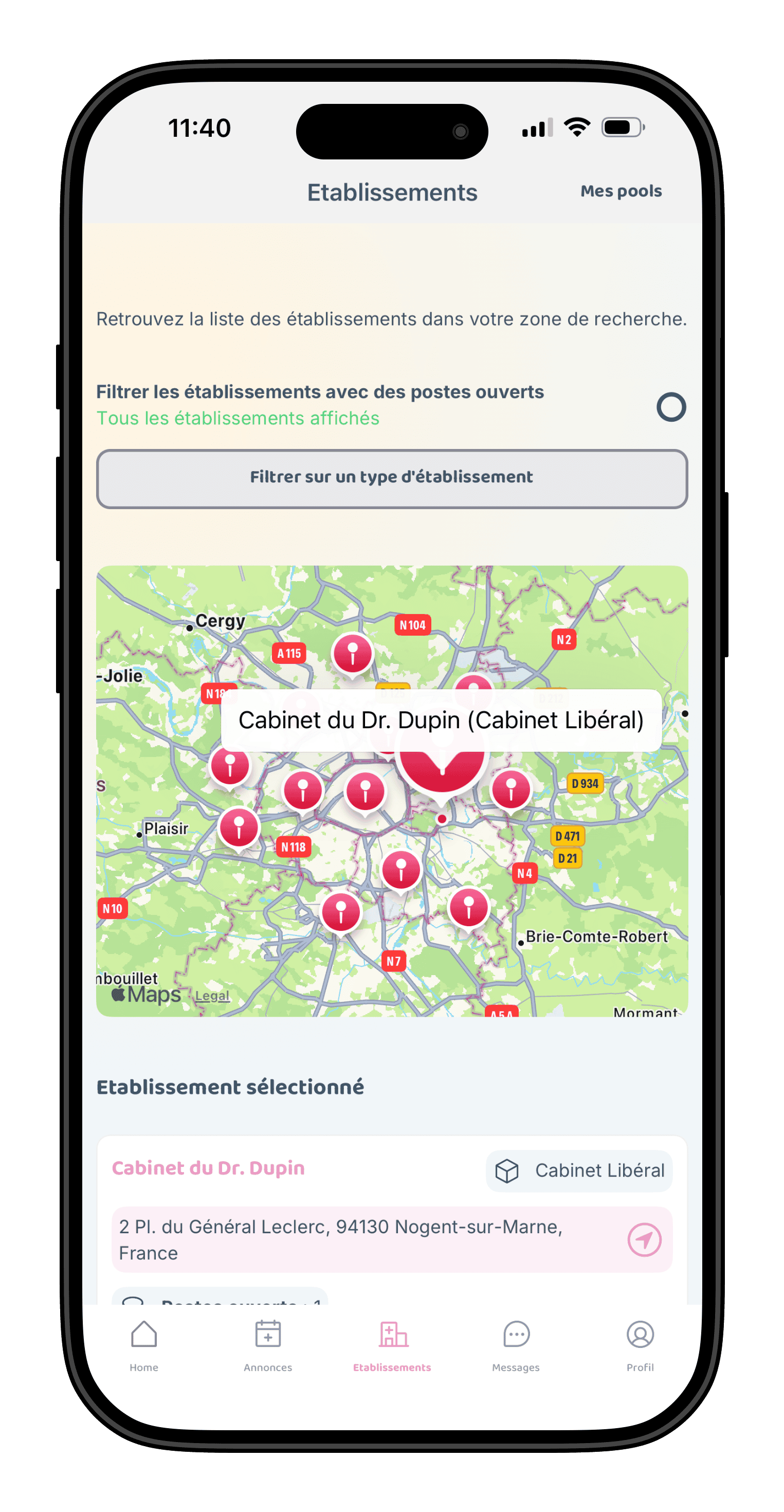 Carte des annonces Hoppi — trouvez un remplacement par géolocalisation
